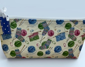 Quilted Custom Printed Fabric Needles - Notions Bag Knitting Socks