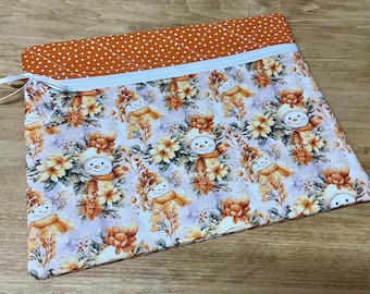 Quilted Cross Stitch Project Bag 13" x 11" Charming Little Snowmen