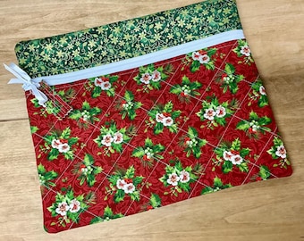 Quilted Cross Stitch  Project Bag 13" x 11" Christmas Ivy Berries