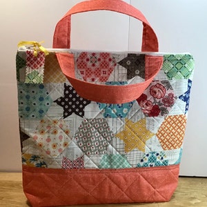 Quilted Cross Stitch Flat Bottom Project Bag Lori Holt Flea Market Print