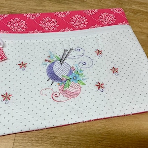 Quilted Project Bag Knitting & Crochet Bag with Custom Embroidery - Ideal Yarn Organizer  Knitting Theme Gift