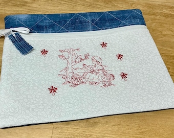 Quilted Project Bag: Redwork Embroidery, Sewing Knitting Organizer