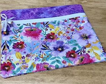 Quilted Cross Stitch Project Bag 13" x 11" Lavendar Flowers and More