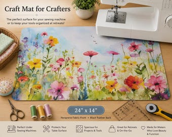 Wildflower Craft Mat 24x14, Sewing Machine Mat, Quilting Cross Stitch Gift, Retreat Organizer