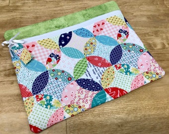 Quilted Cross Stitch  Project Bag 13" x 11" Patchwork Cheater Print