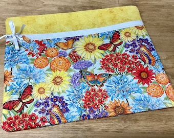 Quilted Cross Stitch  Project Bag 13" x 11" Butterflies & Summer Flowers