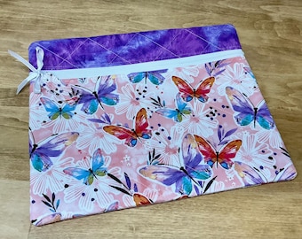 Quilted Cross Stitch  Project Bag 13" x 11" Purple Butterflies