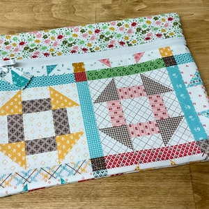 Quilted Cross Stitch  Project Bag 13&quot; x 11&quot; Patchwork Print