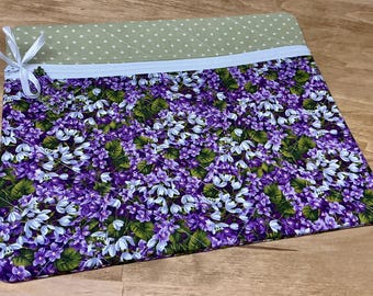 Quilted Cross Stitch  Project Bag 13" x 11" Spring Lilacs