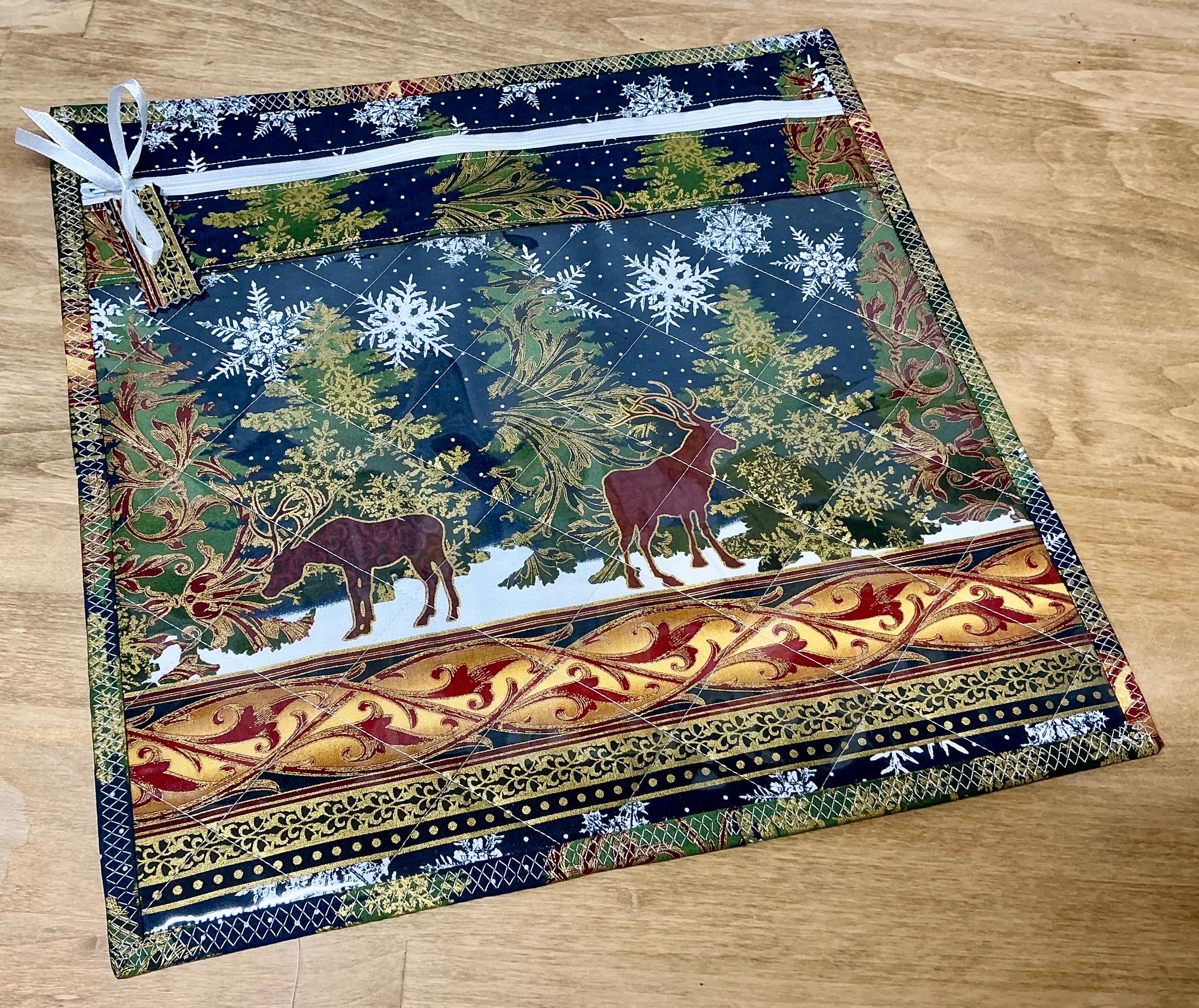 Cross Stitch Project Bag with Vinyl Front - Reindeer Design Needlework Organizer & Storage Pouch