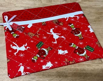 Quilted Cross Stitch Project Bag 13" x 11" Christmas Grinches