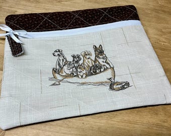Embroidered Dogs Quilted Project Bag: Knitting, Crochet, Cross Stitch Organizer