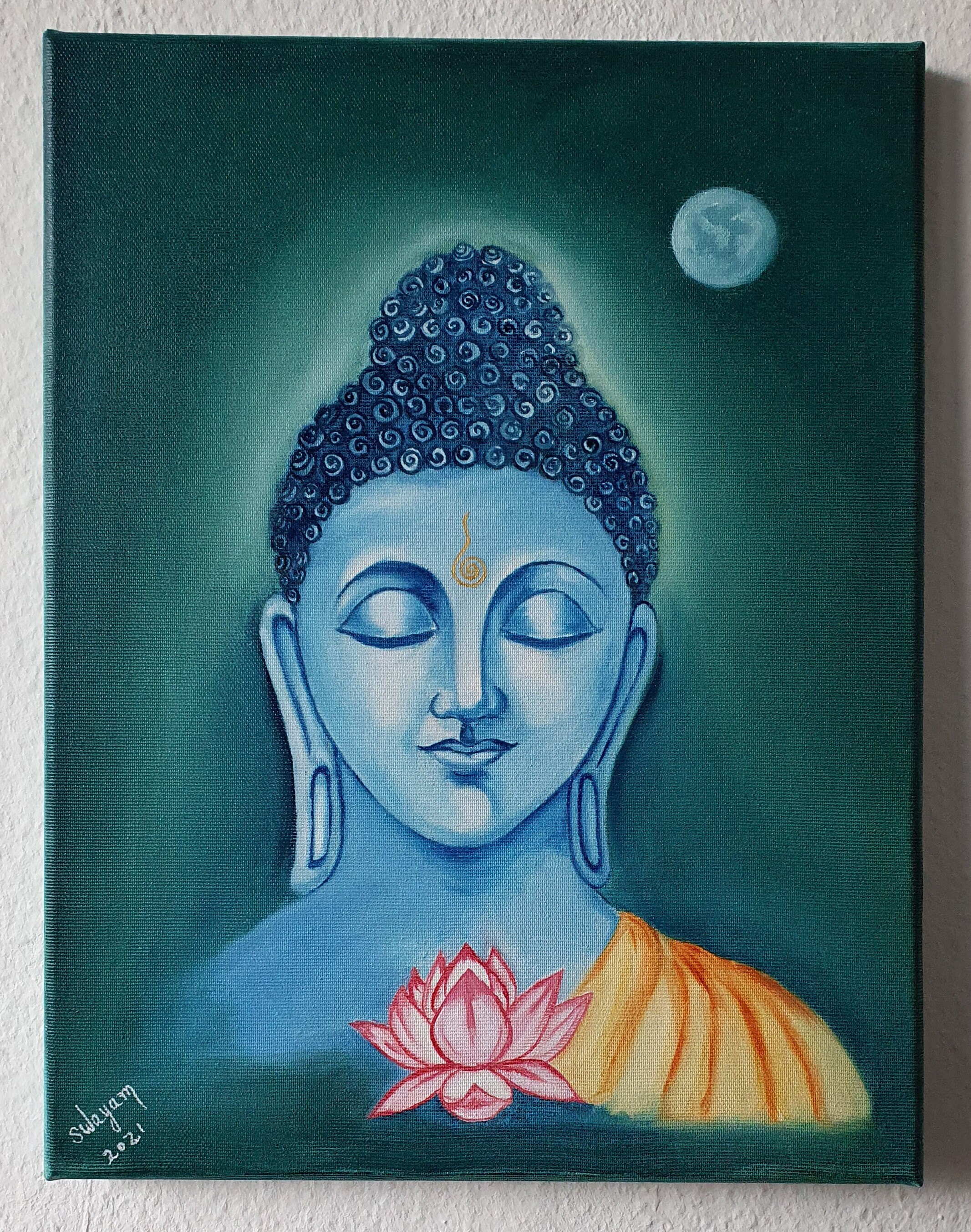 Rare Buddha Portrait Canvas 100 Handmade Buddha Oil Painting Etsy