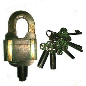 Unusual Brass made TRICKY PUZZLE Padlock with 6 keys (with Antique/Vintage finish)