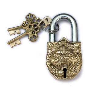 Unusual Vintage style Padlock Chinese Demon Padlock with Om Home decor Brass Padlock Handmade padlock
