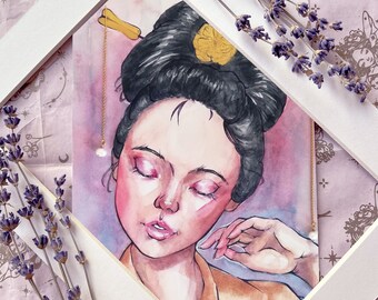Chinese Wall Decor - Pastel Small Print - Aesthetic Watercolor - Fine Art Painting - Lunar New Year - Unique Housewarming Gift for Women