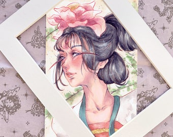 Chinese Small Print - Watercolor Wall Decor - Woman Portrait Painting - Fine Art Gift - High Fantasy Home Decor - Traditional Asian Art