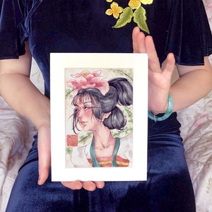 Chinese Small Print Watercolor Wall Decor Woman Portrait Painting Fine Art Gift High Fantasy Home Decor Traditional Asian Art image 7