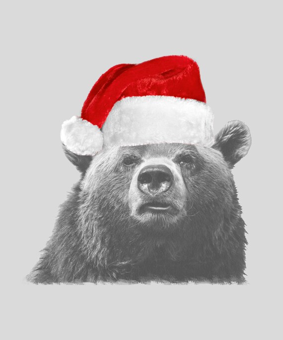Grizzly Bear T-shirt With Santa Hat Grizzly Christmas Shirt Christmas Shirt  Funny Christmas Shirt Cute Christmas Shirt 