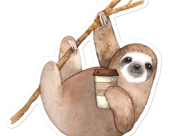 Sloth Coffee Vinyl Sticker - 5&quot; / 4&quot; / 3&quot;