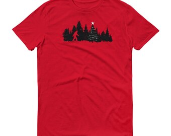 Bigfoot Christmas Natural Forest T-Shirt for Men and Women | Ringspun Cotton Fabric
