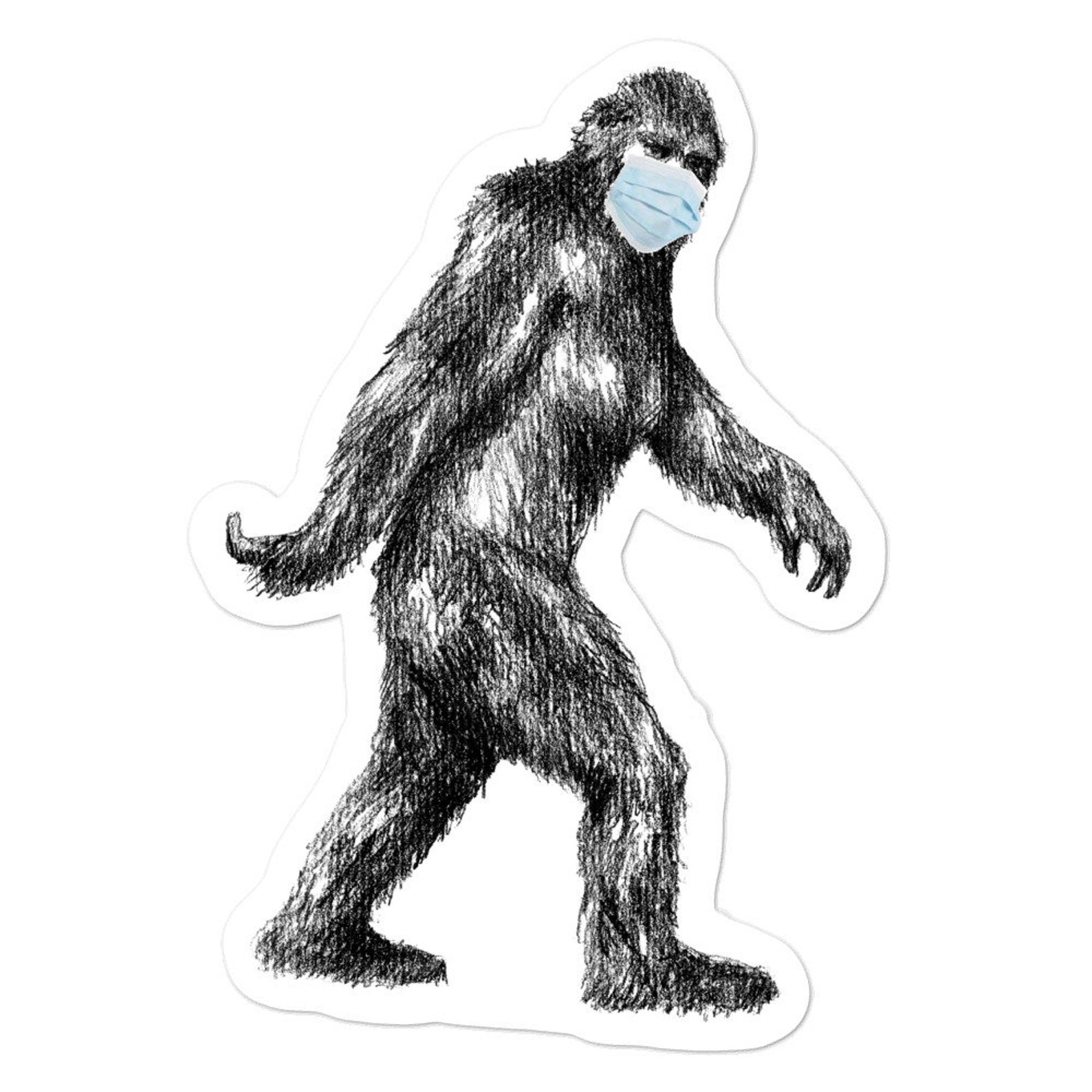 Bigfoot with surgical Mask Forest Vinyl Sticker Bigfoot - Etsy