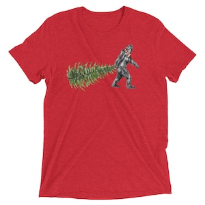 Bigfoot Christmas T-Shirt for Men and Women | Sasquatch Christmas Shirt | Yeti Christmas Shirt | Premium Tri-Blend Fabric