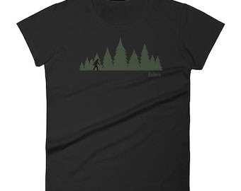 Camiseta Bigfoot Believe para mujer/Camiseta Sasquatch/Camiseta de manga corta para mujer/Bigfoot/Believe/Camisa Sasquatch/Camisa Yeti/Camisa forestal