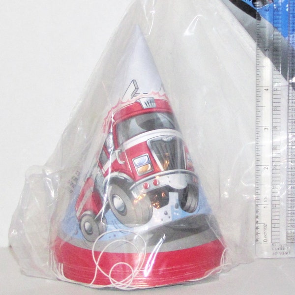 Fast Fire Engine Cone Hats 8/pk #21491