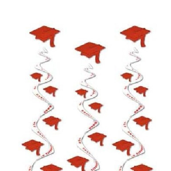 Red Grad Cap Whirls 3/pk #50071r,  Graduation hanging decorations