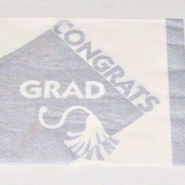 Beverage Napkins Silver New Grad 36/pk #20689, Graduation Beverage Napkins