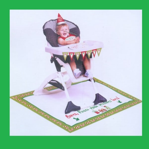Christmas High Chair Kit #991601, includes floor mat, bib, santa hat and mini flag banner