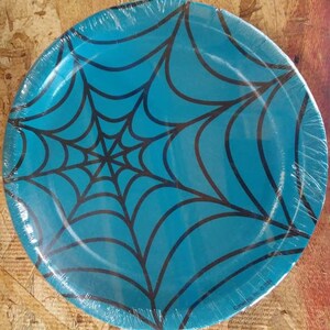 Turquoise Spiderweb 7 inch Plates #10532, 7 inch, 8/pk, Halloween Plates