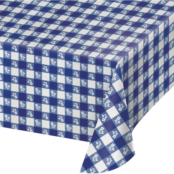 Blue Gingham Paper Table cover #28289, 1 pk, 54x108 inch