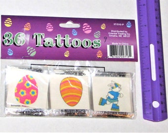 Easter Tattoos #37510p, 36/pk, Skateboarding & skating bunnies and Easter egg tattoos