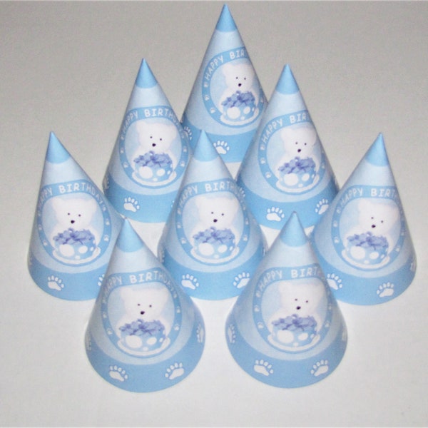 Blue Boyds Bears Happy Birthday Cone Hats #60359b, 8/pk, Birthday Party Hats, Birthday Cone Hats