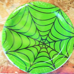 Lime Spiderweb 7 inch Plates #10531, 7 inch, 8/pk, Halloween Plates