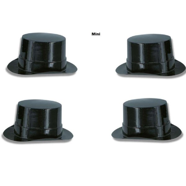 Mini Black Top Hats #66620, 4 pieces, 2 inch, table decoration, doll hat, mint and nut cup, placecards