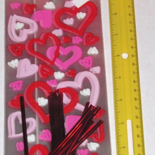 Hearts Aplenty Cello Bags #079021, Heart Cellophane Bags, Valentine's Day Cello Bags, 4x9 inch