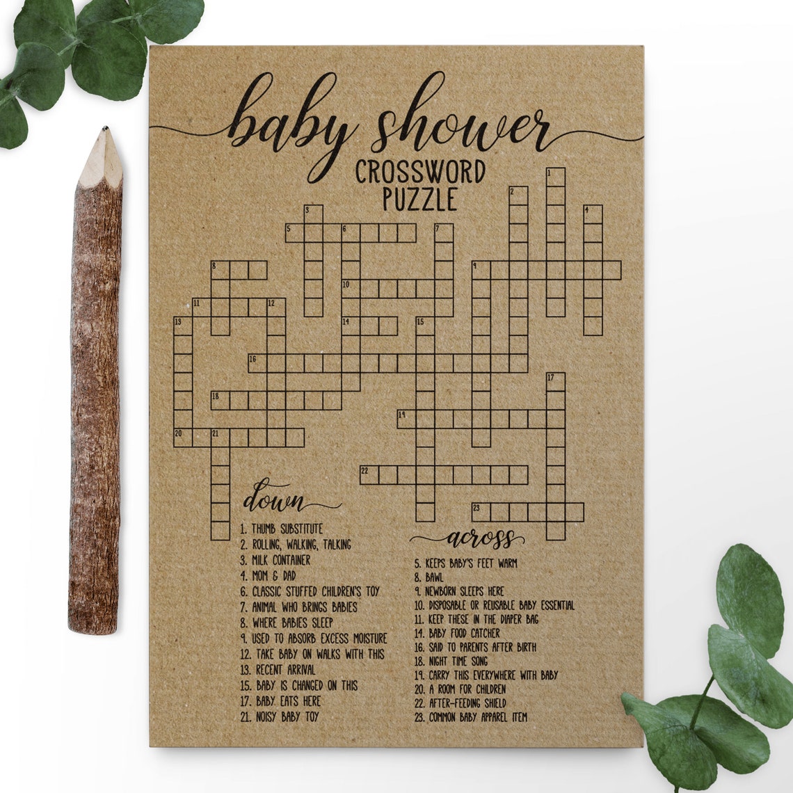 Baby Shower Crossword Puzzle . Baby Shower Activities Etsy