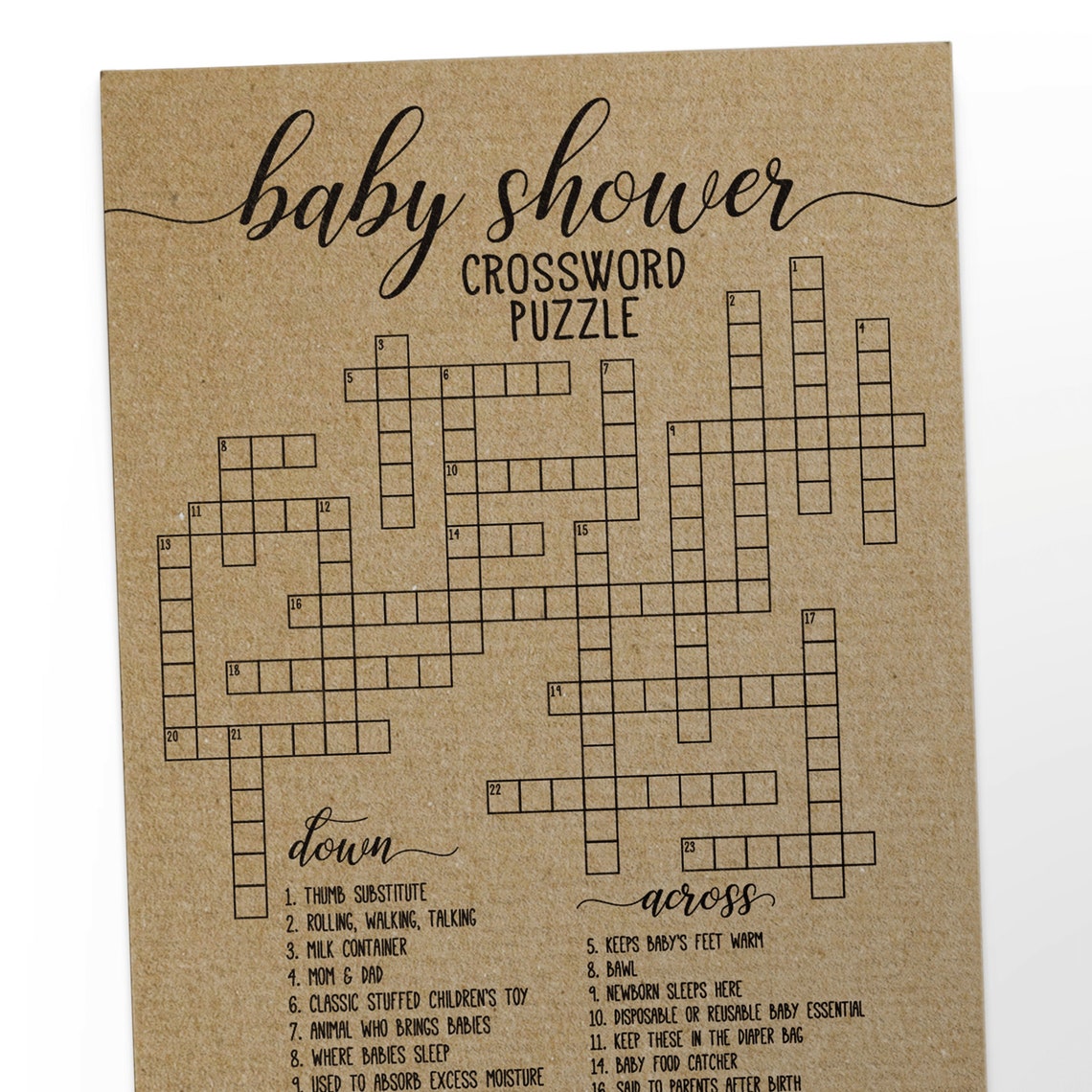 Baby Shower Crossword Puzzle . Baby Shower Activities - Etsy