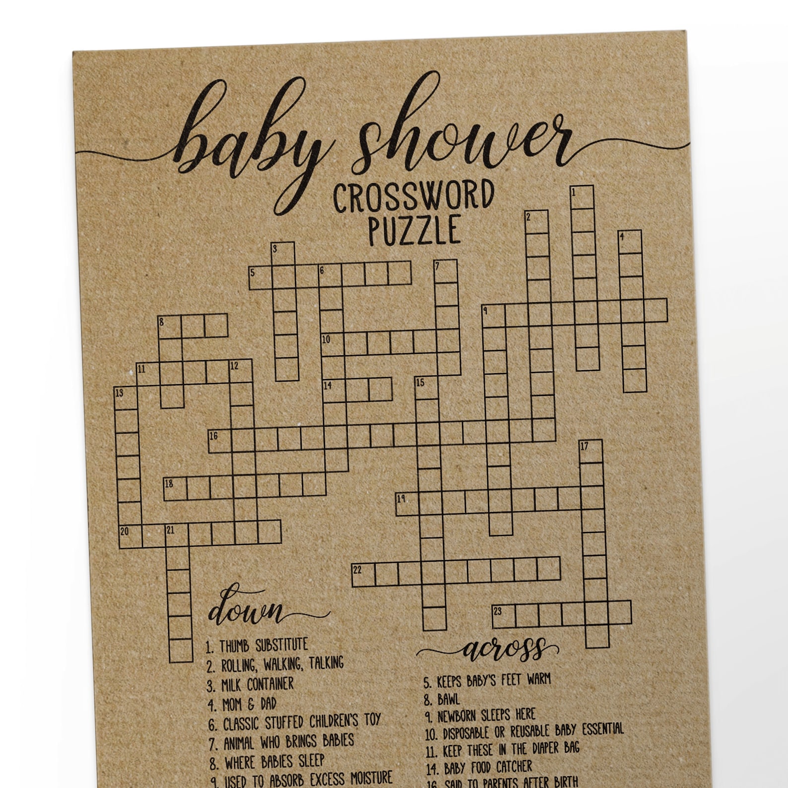 Baby Shower Crossword Puzzle . Baby Shower Activities Etsy