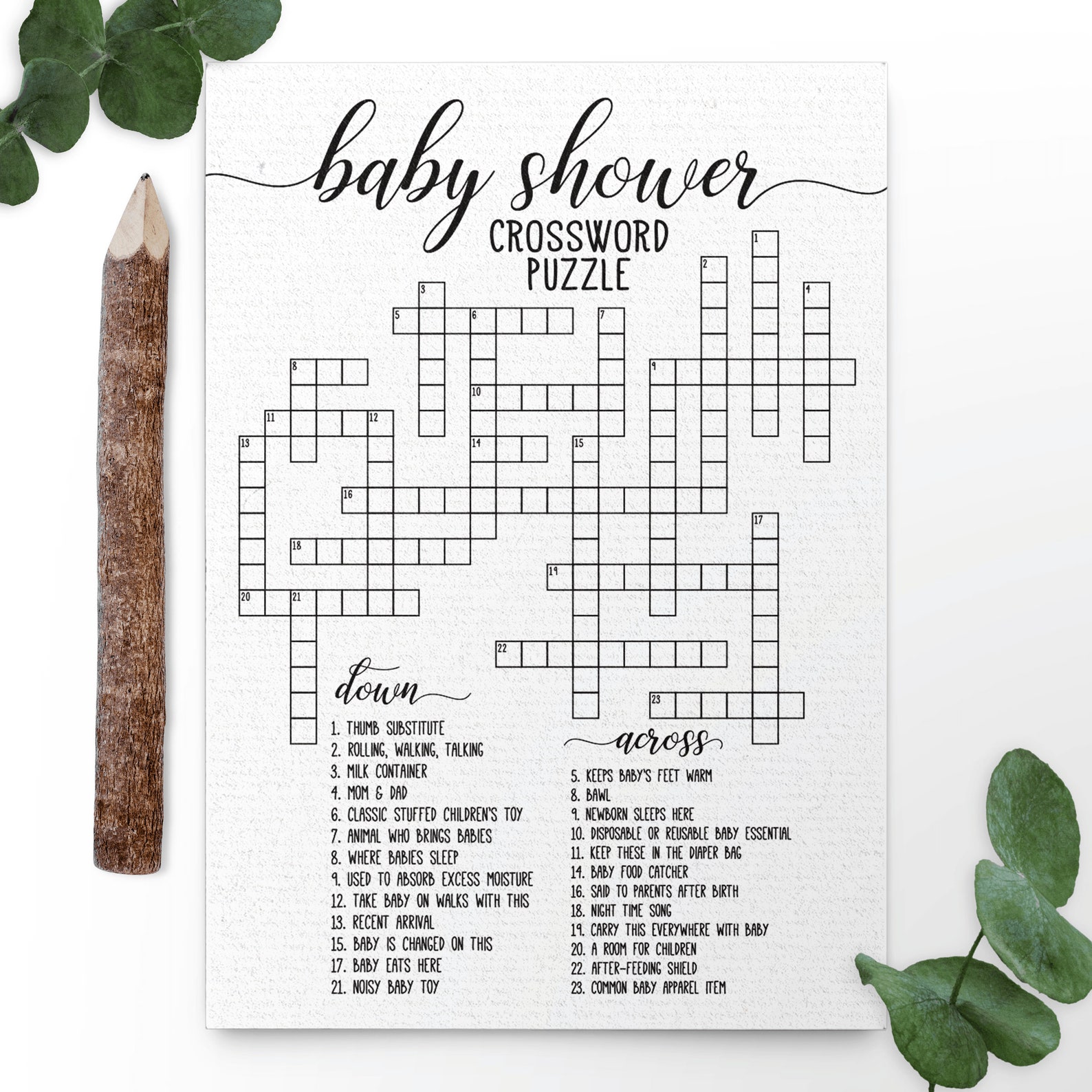 Baby Shower Crossword Puzzle . Baby Shower Activities Etsy
