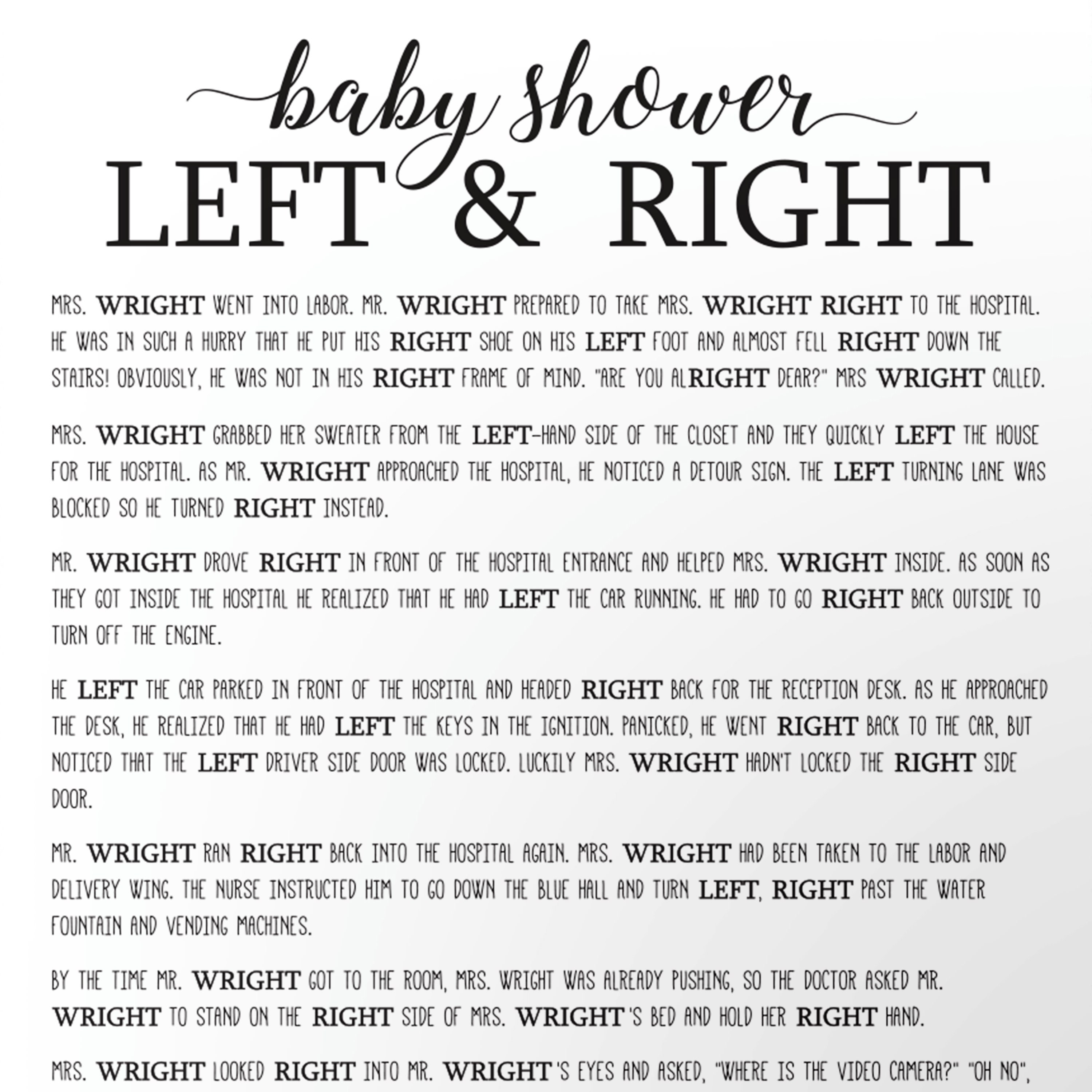 Left Right Baby Shower Game Printable Left Or Right Storybook Etsy
