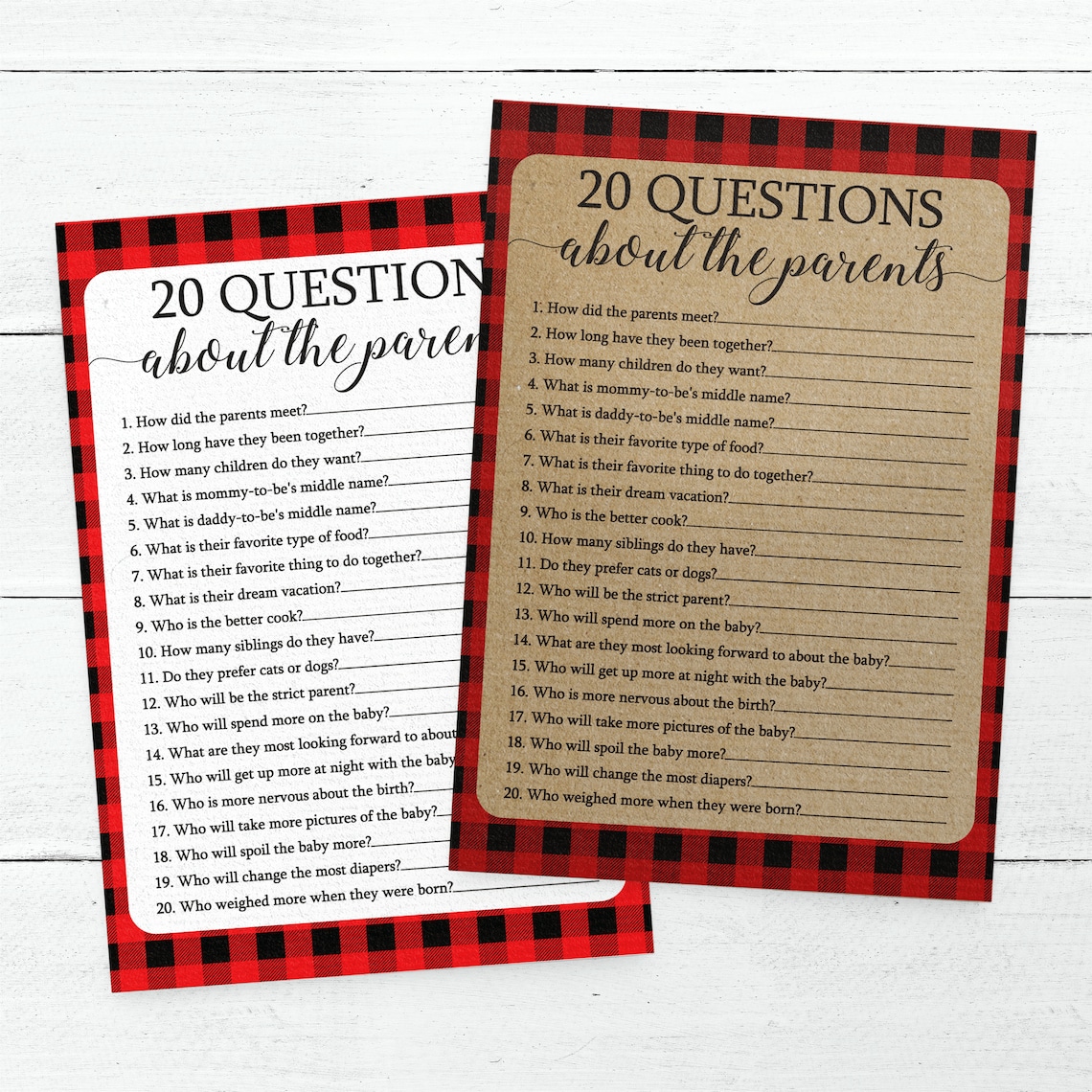 20 Questions About the Parents Baby Shower Game. 20 Questions Etsy