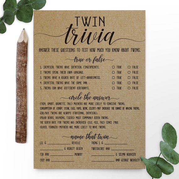 Twin Trivia Baby Shower Game Twin Trivia Etsy