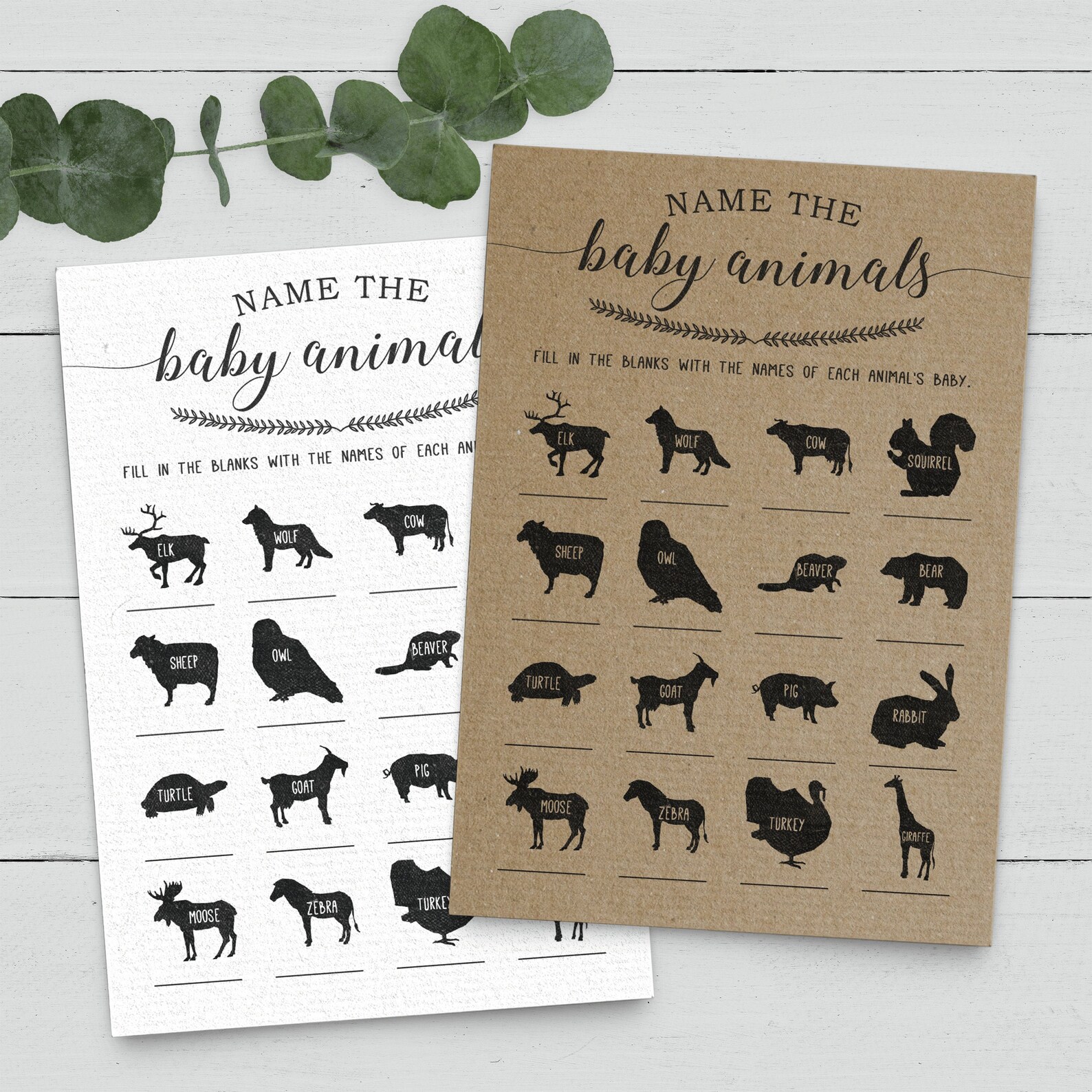 Baby Animal Names Baby Shower Game Woodland Baby Shower Games Etsy
