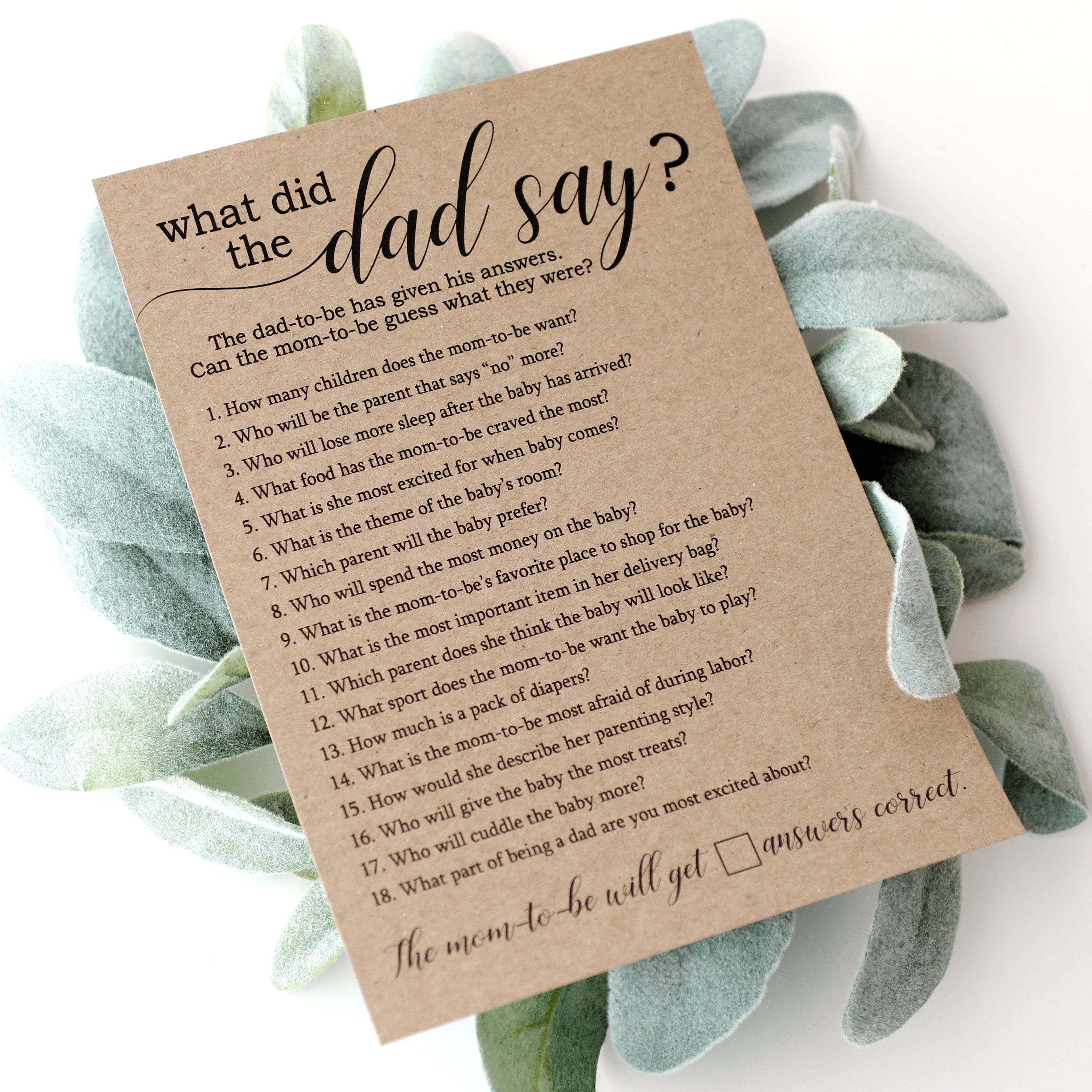 What Did the Dad Say Baby Shower Game Etsy