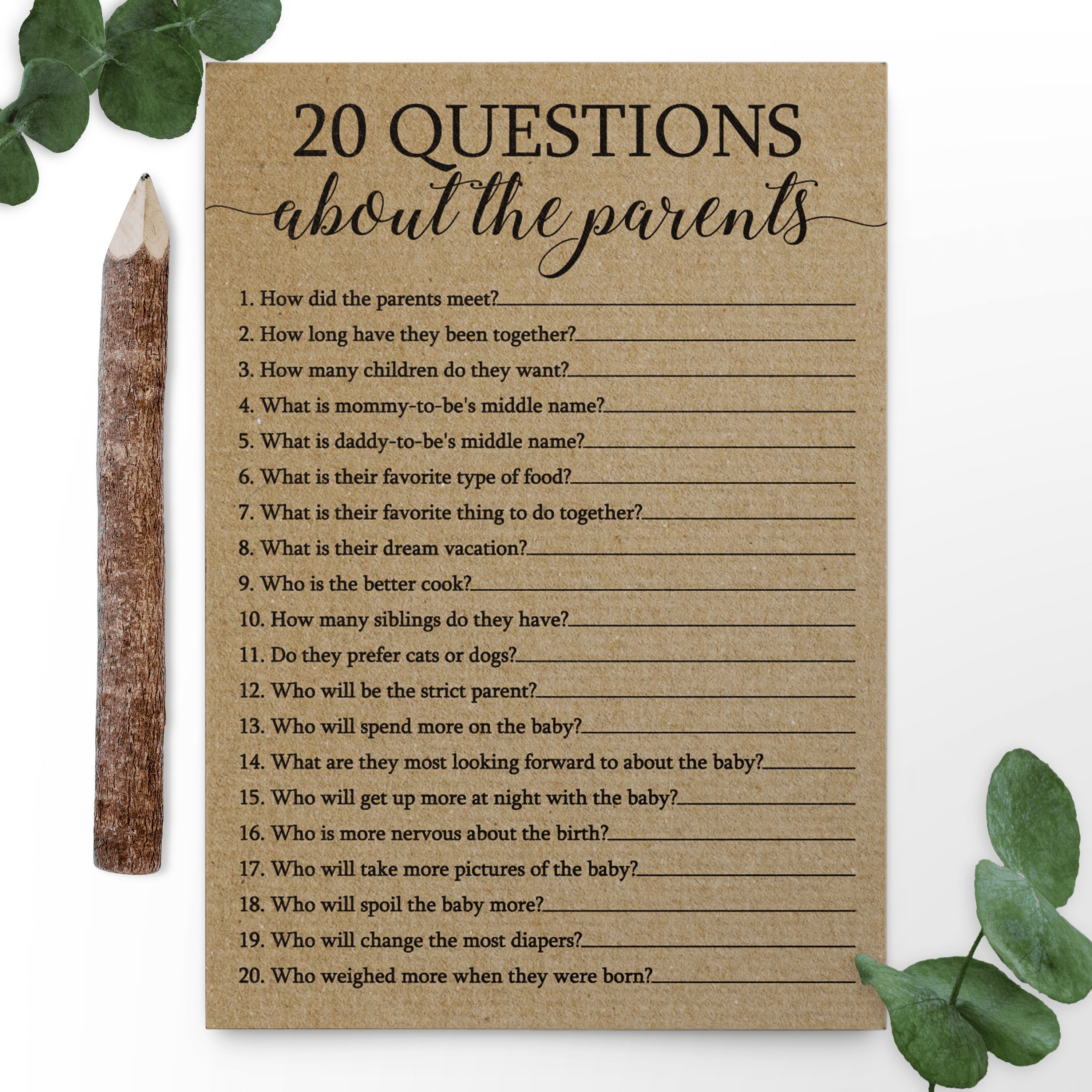 Questions Game Baby Shower Quiz Rustic Baby Shower Trivia Game 