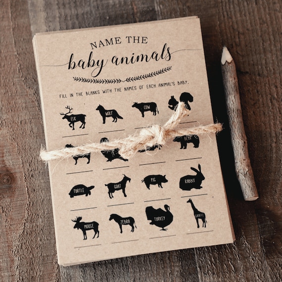 Baby Animal Names Baby Shower Game Woodland Baby Shower Games Etsy